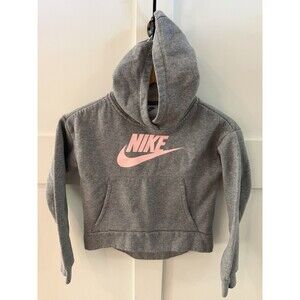 Girls Nike Cropped Hoodie Sweatshirt Grey/Pink Size Medium 6-7